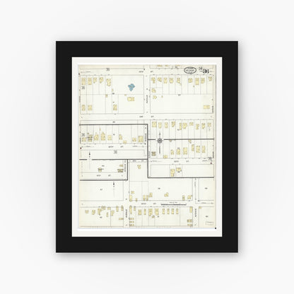 Old map wall art mockup — black gallery frame with white mat — Sanborn Fire Insurance Map from Miami, Dade County, Florida (1914), Sheet #0036