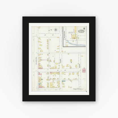 Old map wall art mockup — black gallery frame with white mat — Sanborn Fire Insurance Map from Indiana, Indiana County, Pennsylvania (1892), Sheet #0002