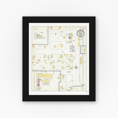 Old map wall art mockup — black gallery frame with white mat — Sanborn Fire Insurance Map from Detroit, Red River County, Texas (1905), Sheet #0001
