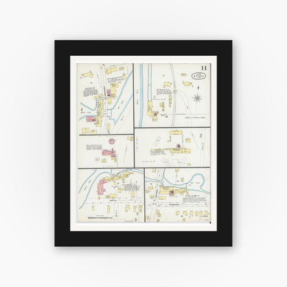 Old map wall art mockup — black gallery frame with white mat — Sanborn Fire Insurance Map from Athol, Worcester County, Massachusetts (1896), Sheet #0011