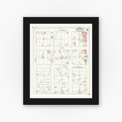Old map wall art mockup — black gallery frame with white mat — Sanborn Fire Insurance Map from Sigourney, Kiokuk County, Iowa (1893), Sheet #0004