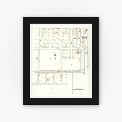 Old map wall art mockup — black gallery frame with white mat — Sanborn Fire Insurance Map from Bartlett, Bell and Williamson Counties, Texas (1921), Sheet #0005