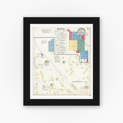 Old map wall art mockup — black gallery frame with white mat — Sanborn Fire Insurance Map from Wayland, Steuben County, New York (1908), Sheet #0001