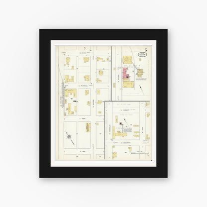 Old map wall art mockup — black gallery frame with white mat — Sanborn Fire Insurance Map from Dunn, Harnett County, North Carolina (1913), Sheet #0005