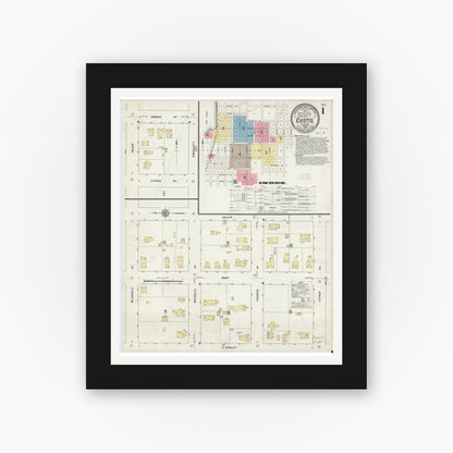 Old map wall art mockup — black gallery frame with white mat — Sanborn Fire Insurance Map from Eustis, Lake County, Florida (1912), Sheet #0001