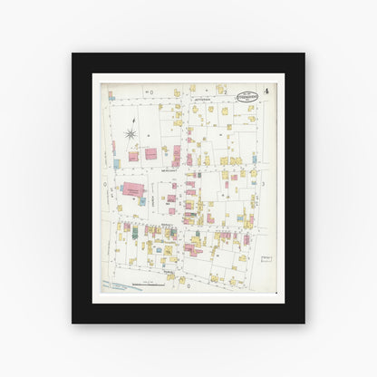 Old map wall art mockup — black gallery frame with white mat — Sanborn Fire Insurance Map from Sainte Genevieve, Saint Genevieve County, Missouri (1901), Sheet #0004