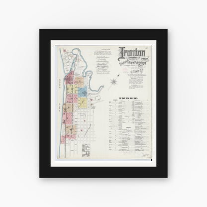 Old map wall art mockup — black gallery frame with white mat — Sanborn Fire Insurance Map from Ironton, Lawrence County, Ohio (1889) - Complete Map Set