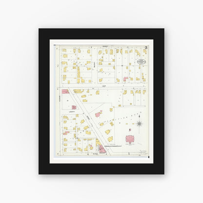 Old map wall art mockup — black gallery frame with white mat — Sanborn Fire Insurance Map from Fostoria, Seneca, Hancock, And Wood Counties, Ohio (1901), Sheet #0003