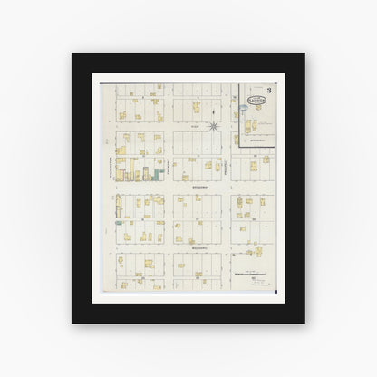 Old map wall art mockup — black gallery frame with white mat — Sanborn Fire Insurance Map from Plainview, Wabasha County, Minnesota (1894), Sheet #0003