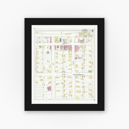 Old map wall art mockup — black gallery frame with white mat — Sanborn Fire Insurance Map from Hume, Edgar County, Illinois (1909), Sheet #0002