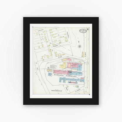 Old map wall art mockup — black gallery frame with white mat — Sanborn Fire Insurance Map from Stillwater, Washington County, Minnesota (1891), Sheet #0002