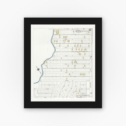 Old map wall art mockup — black gallery frame with white mat — Sanborn Fire Insurance Map from Burlingame, San Mateo County, California (1921), Sheet #0037