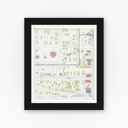 Old map wall art mockup — black gallery frame with white mat — Sanborn Fire Insurance Map from Belvidere, Boone County, Illinois (1904), Sheet #0007