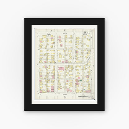 Old map wall art mockup — black gallery frame with white mat — Sanborn Fire Insurance Map from East Liverpool, Columbiana County, Ohio (1897), Sheet #0005
