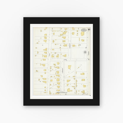 Old map wall art mockup — black gallery frame with white mat — Sanborn Fire Insurance Map from Sherman, Grayson County, Texas (1902), Sheet #0016