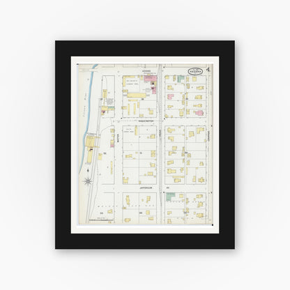 Old map wall art mockup — black gallery frame with white mat — Sanborn Fire Insurance Map from Havana, Mason County, Illinois (1892), Sheet #0004