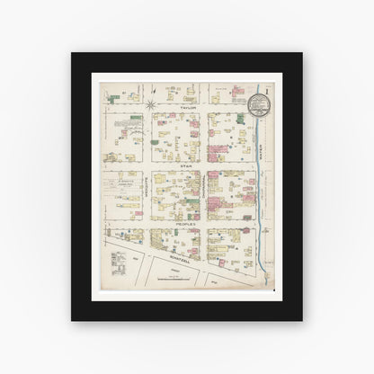 Old map wall art mockup — black gallery frame with white mat — Sanborn Fire Insurance Map from Corpus Christi, Nueces County, Texas (1885) - Complete Map Set