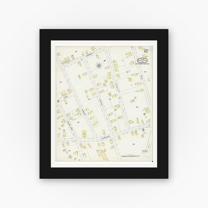 Old map wall art mockup — black gallery frame with white mat — Sanborn Fire Insurance Map from Revere, Suffolk County, Massachusetts (1896), Sheet #0017