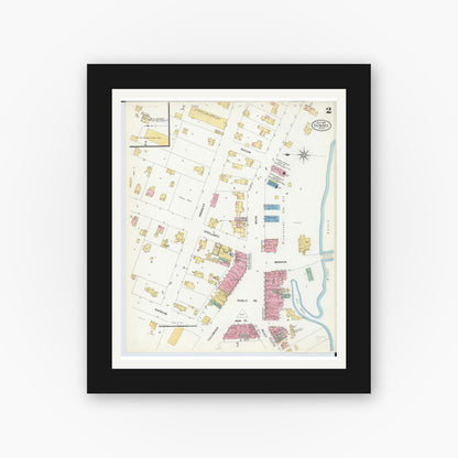 Old map wall art mockup — black gallery frame with white mat — Sanborn Fire Insurance Map from Dundee, Monroe County, Michigan (1908), Sheet #0002