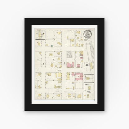 Old map wall art mockup — black gallery frame with white mat — Sanborn Fire Insurance Map from Trinity, Trinity County, Texas (1909), Sheet #0001