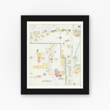 Old map wall art mockup — black gallery frame with white mat — Sanborn Fire Insurance Map from Catskill, Greene County, New York (1903), Sheet #0010