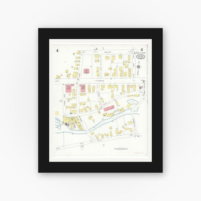 Old map wall art mockup — black gallery frame with white mat — Sanborn Fire Insurance Map from Athol, Worcester County, Massachusetts (1936), Sheet #0004