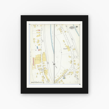 Old map wall art mockup — black gallery frame with white mat — Sanborn Fire Insurance Map from Pomeroy, Meigs County, Ohio (1916), Sheet #0010