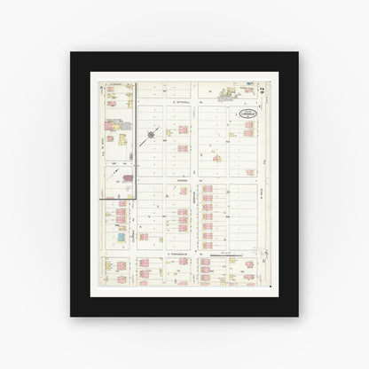 Old map wall art mockup — black gallery frame with white mat — Sanborn Fire Insurance Map from Lansdale, Montgomery County, Pennsylvania (1914), Sheet #0002