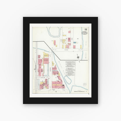 Old map wall art mockup — black gallery frame with white mat — Sanborn Fire Insurance Map from Cohoes, Albany County, New York (1910), Sheet #0011