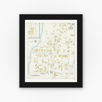 Old map wall art mockup — black gallery frame with white mat — Sanborn Fire Insurance Map from Waltham, Middlesex County, Massachusetts (1897), Sheet #0017