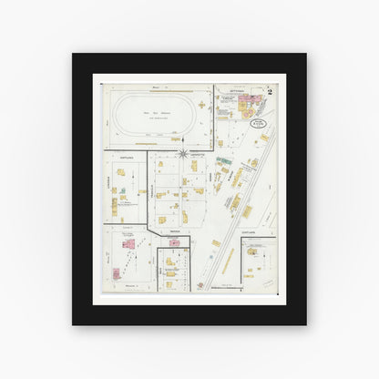 Old map wall art mockup — black gallery frame with white mat — Sanborn Fire Insurance Map from Avon, Fulton County, Illinois (1906), Sheet #0002