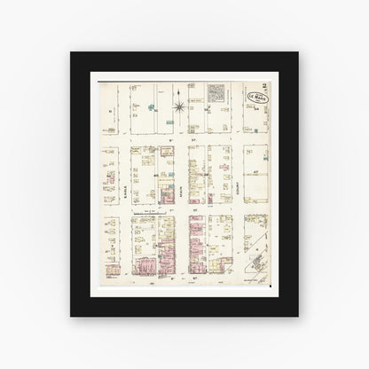 Old map wall art mockup — black gallery frame with white mat — Sanborn Fire Insurance Map from Le Mars, Plymouth County, Iowa (1883), Sheet #0002