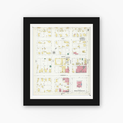 Old map wall art mockup — black gallery frame with white mat — Sanborn Fire Insurance Map from Marshall, Clark County, Illinois (1906), Sheet #0002