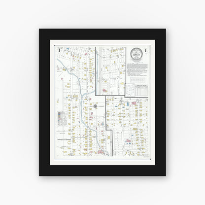 Old map wall art mockup — black gallery frame with white mat — Sanborn Fire Insurance Map from Jewett, Harrison County, Ohio (1950), Sheet #0001