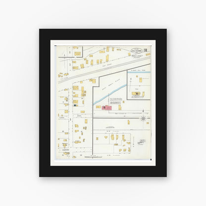 Old map wall art mockup — black gallery frame with white mat — Sanborn Fire Insurance Map from Sault Sainte Marie, Chippewa County, Michigan (1906), Sheet #0031