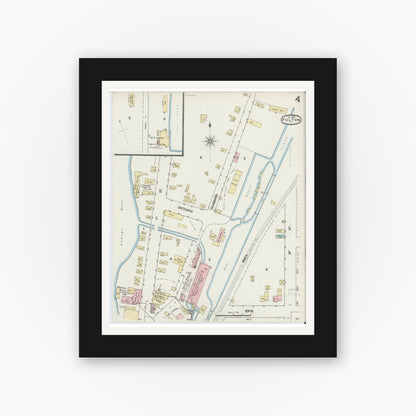 Old map wall art mockup — black gallery frame with white mat — Sanborn Fire Insurance Map from Fulton, Oswego County, New York (1890), Sheet #0004