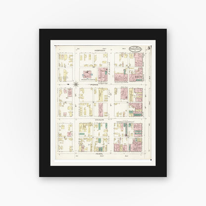 Old map wall art mockup — black gallery frame with white mat — Sanborn Fire Insurance Map from Sioux City, Woodbury County, Iowa (1886), Sheet #0005