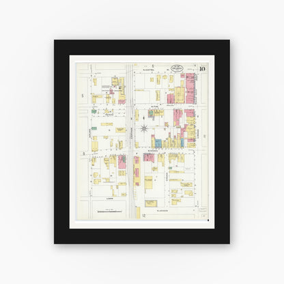 Old map wall art mockup — black gallery frame with white mat — Sanborn Fire Insurance Map from Orlando, Orange County, Florida (1908), Sheet #0010