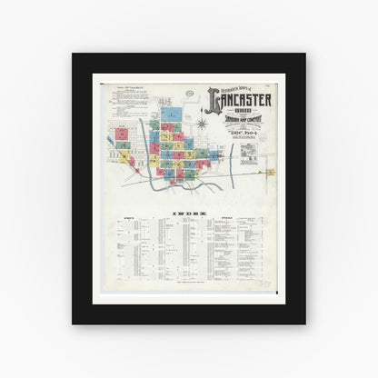 Old map wall art mockup — black gallery frame with white mat — Sanborn Fire Insurance Map from Lancaster, Fairfield County, Ohio (1904) - Complete Map Set