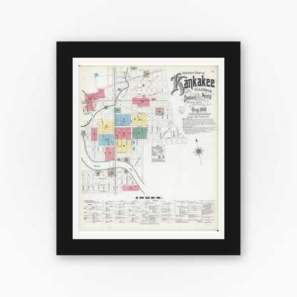 Old map wall art mockup — black gallery frame with white mat — Sanborn Fire Insurance Map from Kankakee, Kankakee County, Illinois (1901) - Complete Map Set
