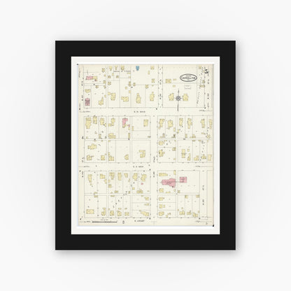 Old map wall art mockup — black gallery frame with white mat — Sanborn Fire Insurance Map from Carrollton, Greene County, Illinois (1914), Sheet #0005