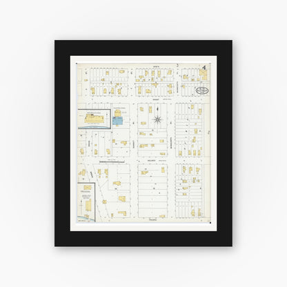Old map wall art mockup — black gallery frame with white mat — Sanborn Fire Insurance Map from Detroit Lakes, Becker County, Minnesota (1904), Sheet #0004
