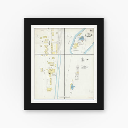 Old map wall art mockup — black gallery frame with white mat — Sanborn Fire Insurance Map from Little Falls, Herkimer County, New York (1897), Sheet #0014