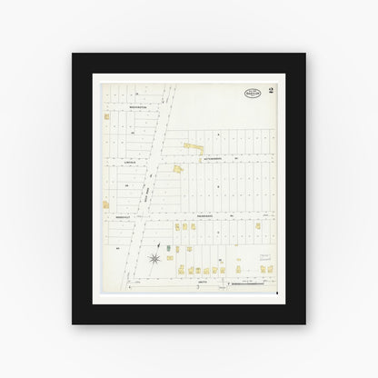 Old map wall art mockup — black gallery frame with white mat — Sanborn Fire Insurance Map from Babylon, Suffolk County, New York (1908), Sheet #0002