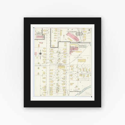 Old map wall art mockup — black gallery frame with white mat — Sanborn Fire Insurance Map from Tipp City, Miami County, Ohio (1911), Sheet #0002
