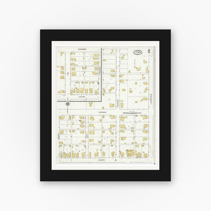 Old map wall art mockup — black gallery frame with white mat — Sanborn Fire Insurance Map from Lynn, Randolph County, Indiana (1920), Sheet #0002