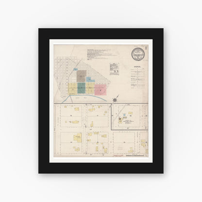 Old map wall art mockup — black gallery frame with white mat — Sanborn Fire Insurance Map from Crescent City, Del Norte County, California (1915) - Complete Map Set