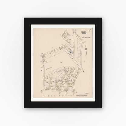 Old map wall art mockup — black gallery frame with white mat — Sanborn Fire Insurance Map from Belmont, Middlesex County, Massachusetts (1922), Sheet #0006