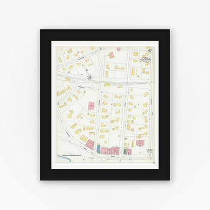 Old map wall art mockup — black gallery frame with white mat — Sanborn Fire Insurance Map from Hudson, Middlesex County, Massachusetts (1903), Sheet #0004