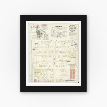Old map wall art mockup — black gallery frame with white mat — Sanborn Fire Insurance Map from Byesville, Guernsey County, Ohio (1913) - Complete Map Set